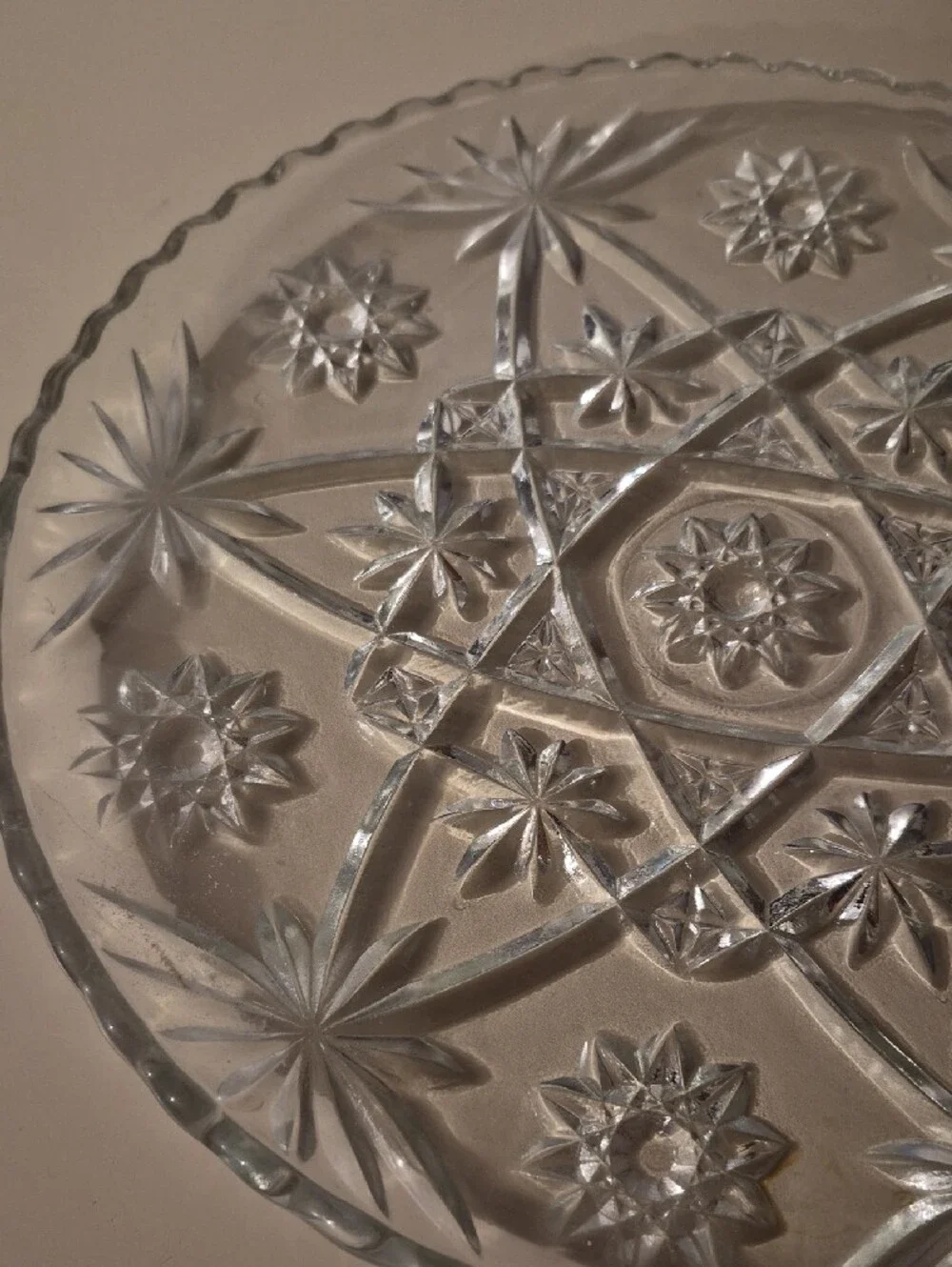 11 Inch Vintage Anchor Hocking Clear Pressed Glass Serving Platter Star Of David